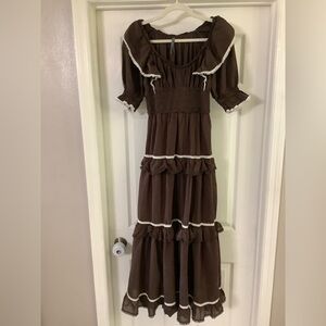 Anthropologie Puff-Sleeve Scoop-Neck Tiered Maxi Dress Size Small